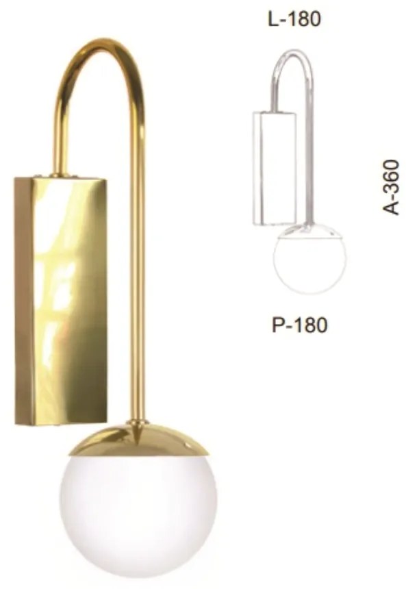 Arandela Globo Haste 18X18X36Cm Metal E Globo Ø12Cm 01Xg9 | Old Artisa... (DOURADO FOSCO, FOSCO (BRANCO))