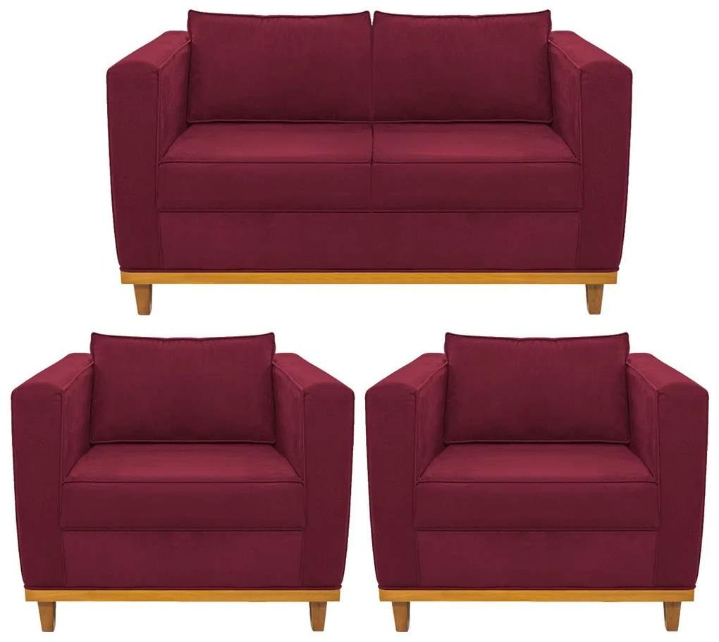 Kit Sofá 2 Lugares e 2 Poltronas Europa Suede Bordô ADJ Decor
