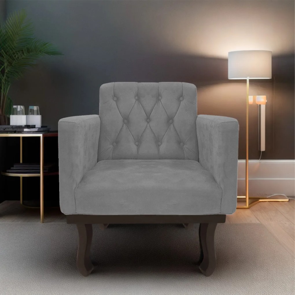 kit 02 Poltronas Classic Pés Luís XV Suede Cinza - ADJ Decor