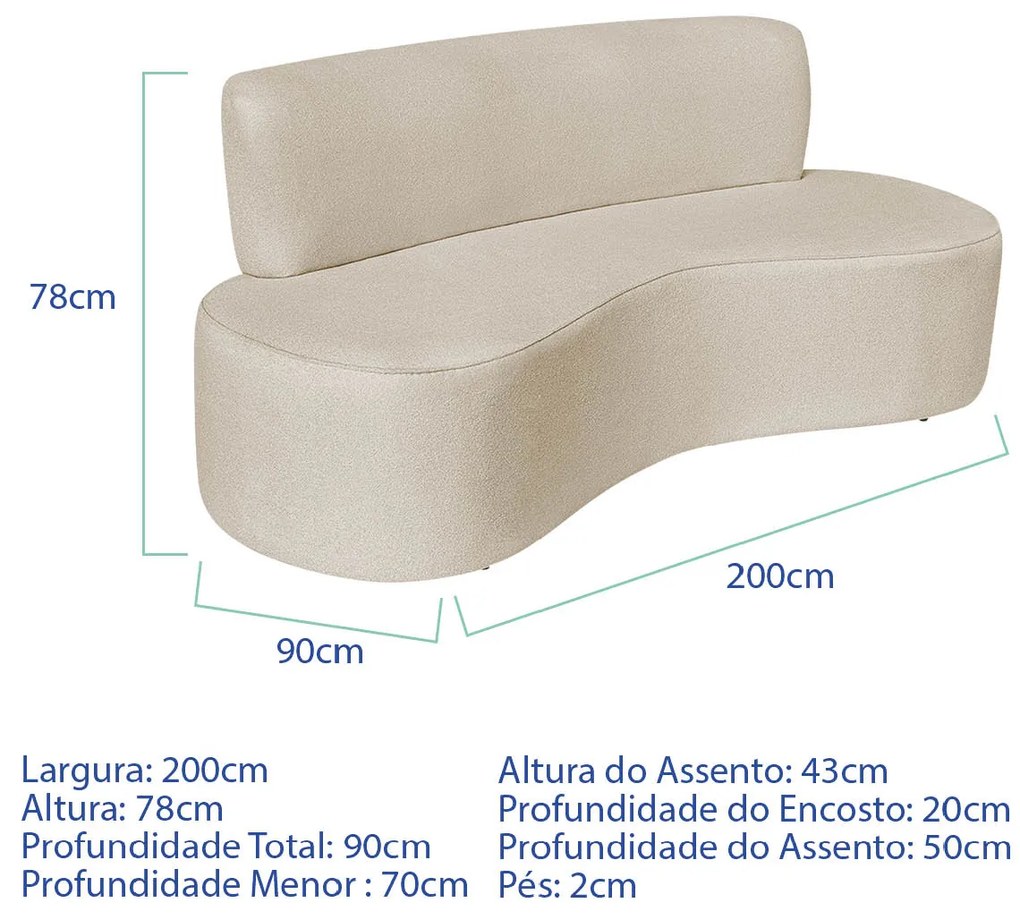 Kit Sofá Curvo Amsterdã 200cm e Poltrona Luiza Max Bouclé