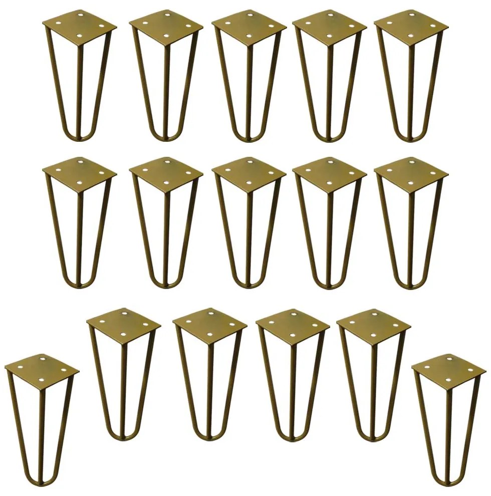 Kit 16 Pés de Metal 15 CM Hairpin Legs Mesas de Centro Puffs Dourado G41