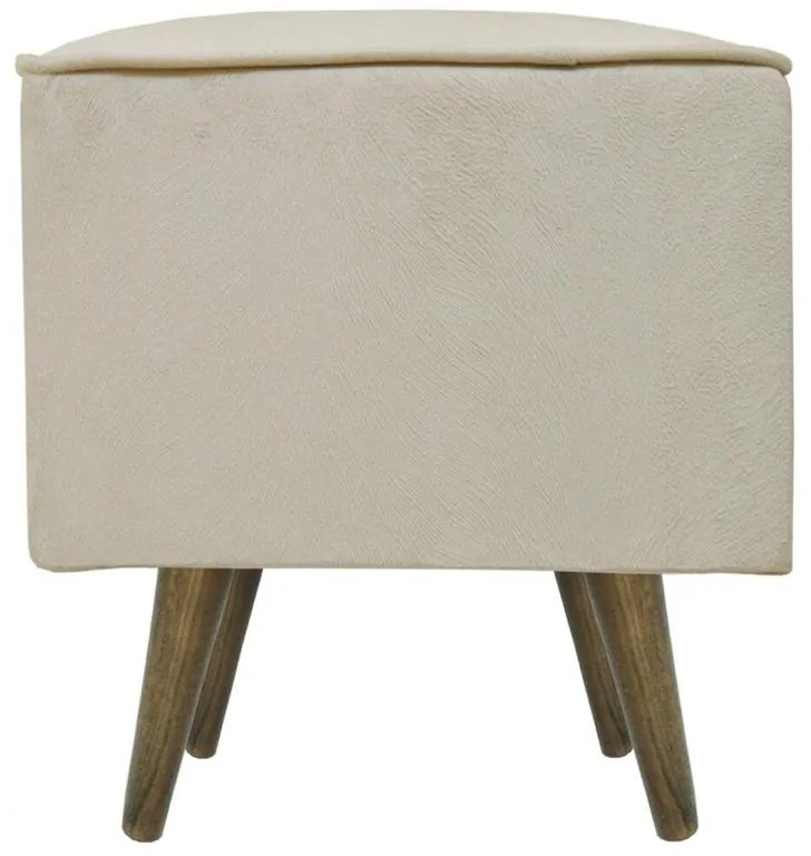 Puff Quadrado Modena Sigma em Suede com Pés Palito Inclinado - Marfim