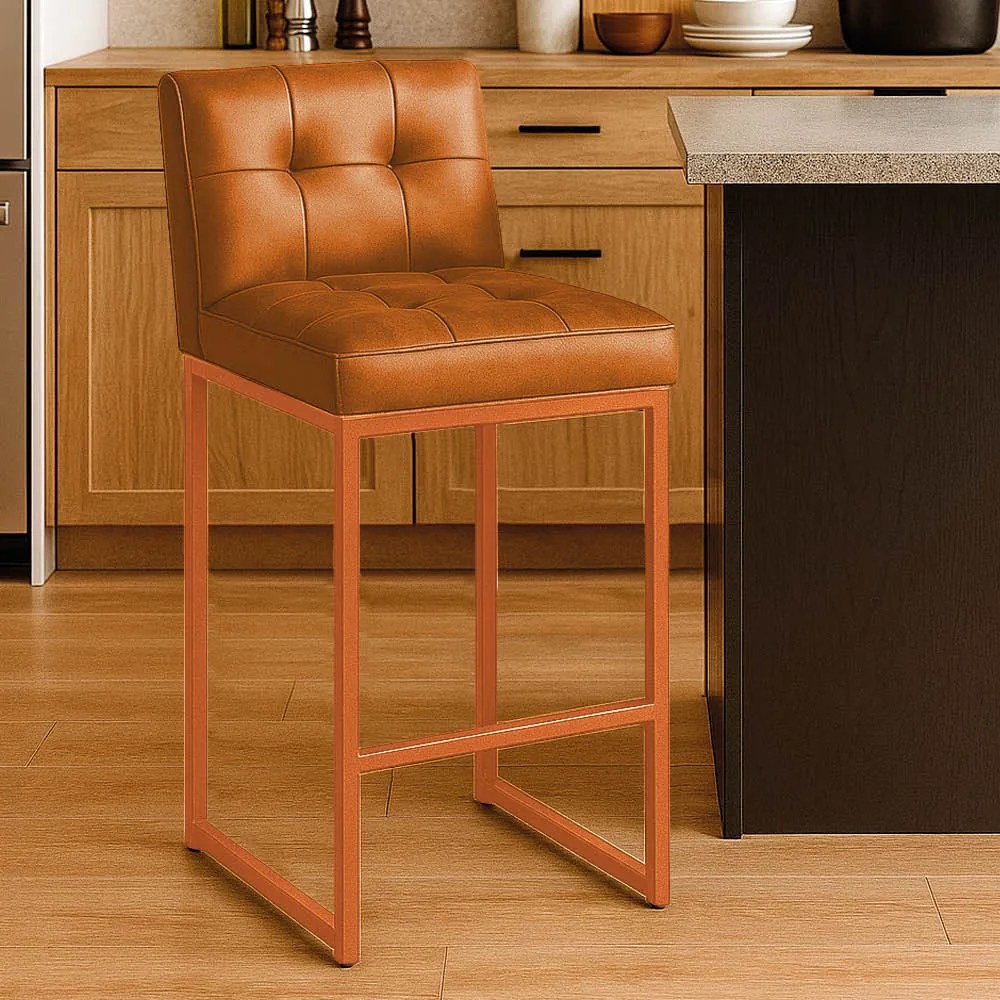 Banqueta Cozinha Alta com Encosto Industrial Bronze Lirina PU C05 - D'Rossi - Whisky