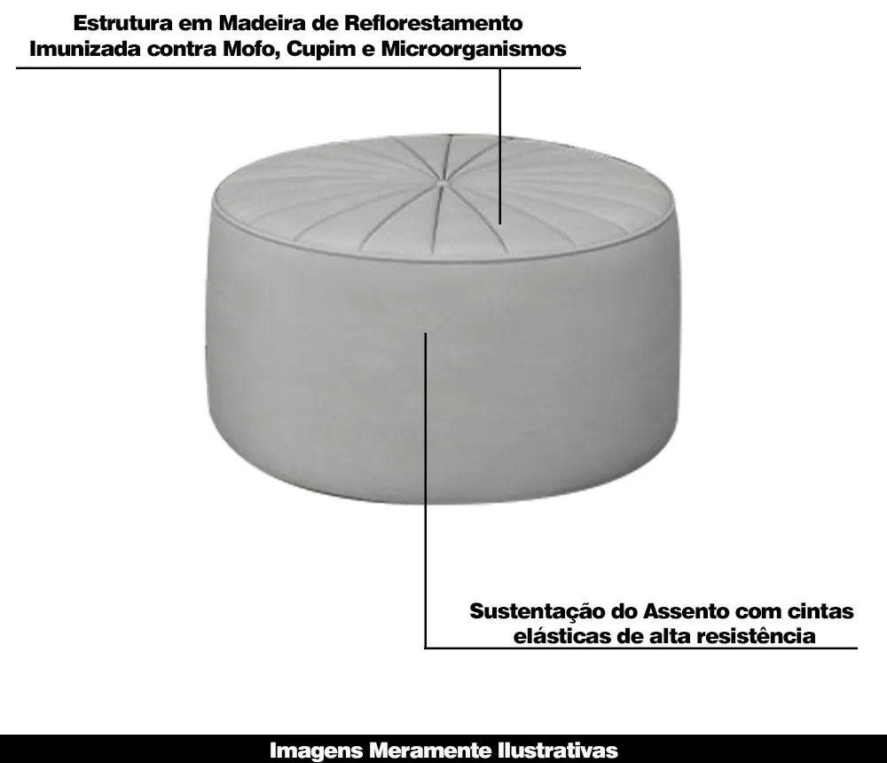 Puff Decorativo Sala De Estar Round Veludo Cinza Claro G45 - Gran Belo