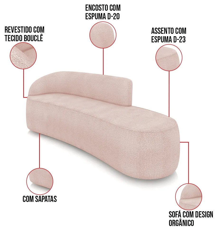 Sofá 4 Lugares Orgânico 220cm Morgan e Poltrona Lua Bouclê D03 - D'Rossi - Rose