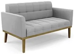 Sofá Namoradeira e 2 Poltronas Base Madeira Castanho Ana Suede Cinza -