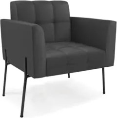 Poltrona Sala Pé Metal Preto Kit 2 Ana Sintético Preto - Ibiza