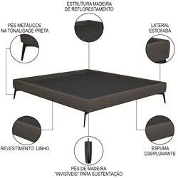 Cama Casal Queen com Cabeceira 165cm Pés Metálicos Elisa S05 Linho Mar