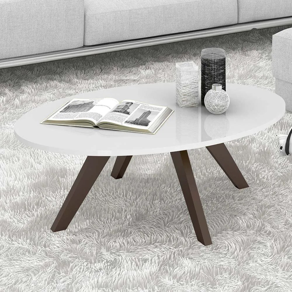 Mesa de Centro Alba Branco Laca Com Cafe - D'Rossi