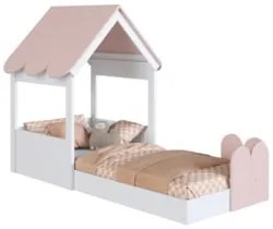 Cama Solteiro Infantil Montessoriana Casinha Nana Branco/Rosa C06 - Mp
