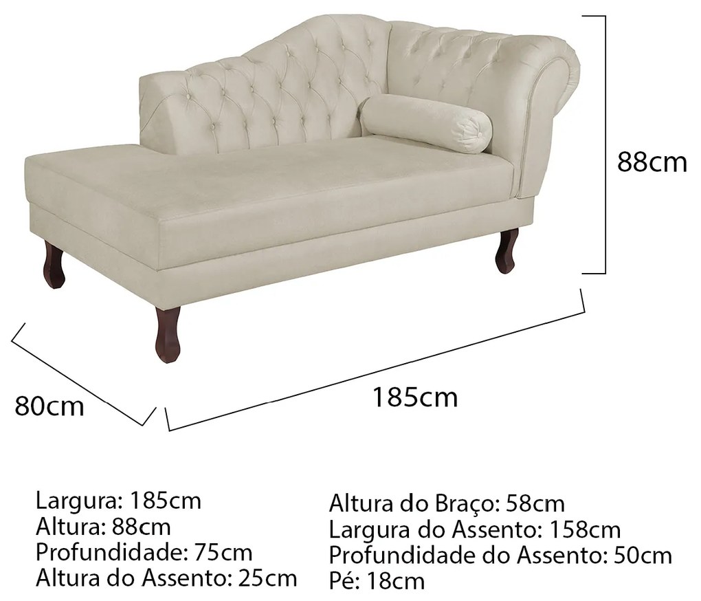 Diva Recamier Diana 185cm Lado Esquerdo Linho - ADJ Decor