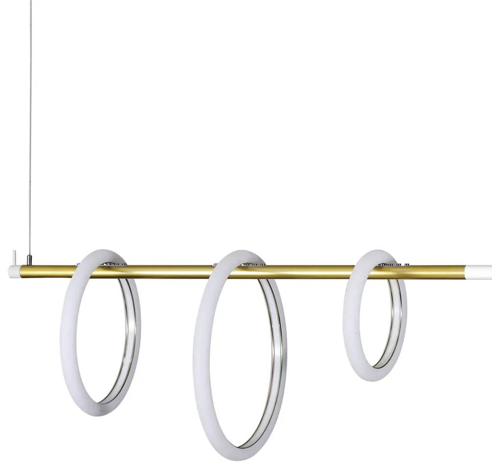 Pendente Ellos Com Haste Fixa 04 Argolas Magnéticas 120X100X30Cm Led 5... (Branco / Champanhe)