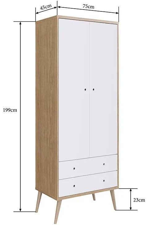 Roupeiro Infantil Retrô 2 Gavetas 2 Portas Pés Palito Branco/Itapua