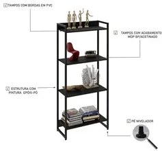 Estante Livreiro Dynamica Industrial 60cm 4 Prateleiras C08 Preto Ônix