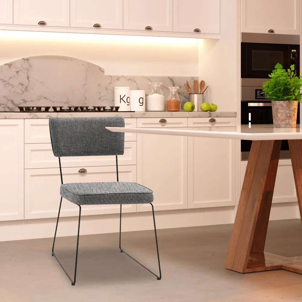 Kit 3 Cadeiras de Jantar Decorativa Base Aço Preto Luigi Linho Cinza G17 - Gran Belo