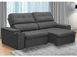 Sofá Retrátil Reclinável 3 Lugares 250cm Ginevra F05 Veludo Grafite -