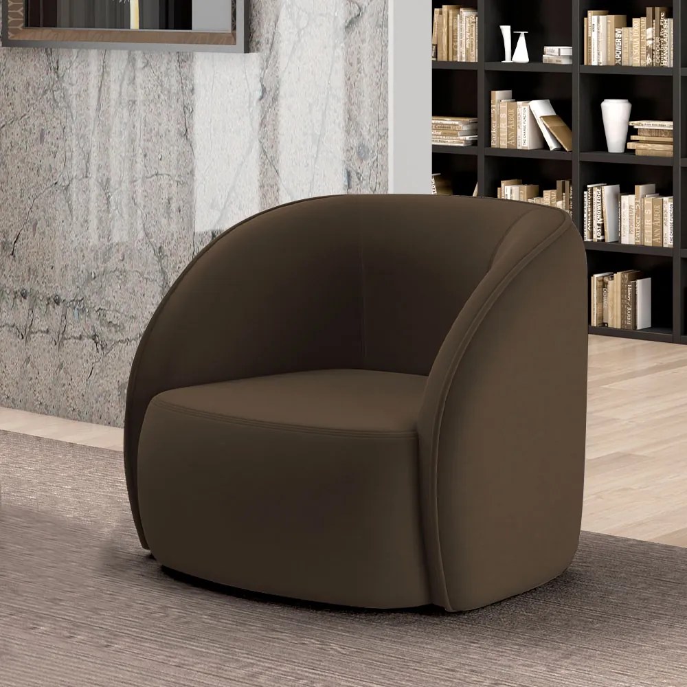 Poltrona Decorativa Sala de Estar Clarke Veludo Marrom G45 - Gran Belo