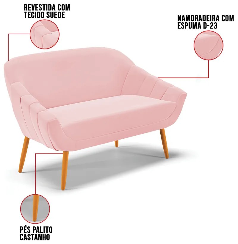 Kit 01 Namoradeira 02 Lugares e 02 Poltronas Giovana Suede Pés Palito Castanho D03 - D'Rossi 



 - Rosa Bebê