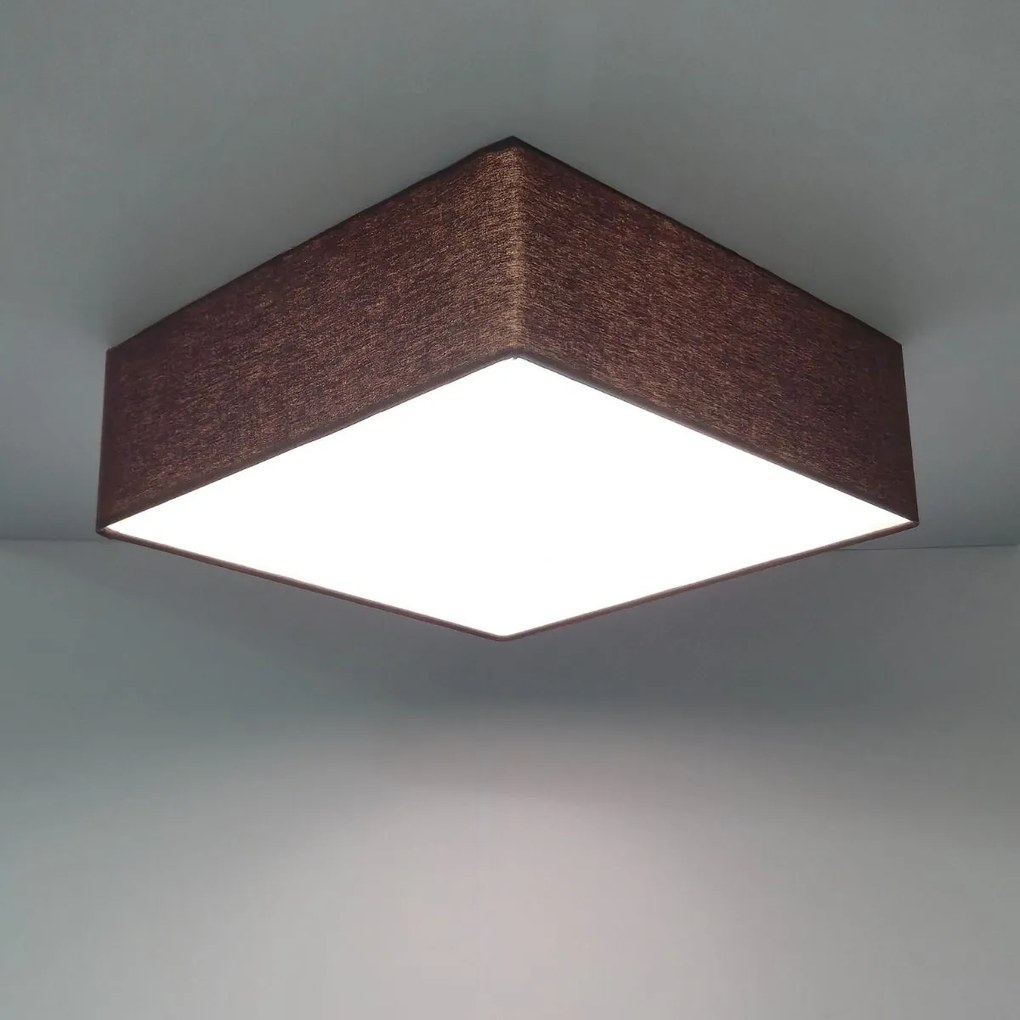 Lustre Plafon Sobrepor Quadrado Vivare CQF5015LC Cúpula em Tecido Cor Café 50x50x15cm