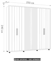 Guarda Roupa Casal 250cm Com Espelho Vibe Cinamomo Z10      - Mpozenat
