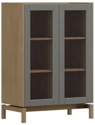 Cristaleira Portas Vidro 80cm Pé Madeira Soleil Oak/Cinza F07 - Mpozen