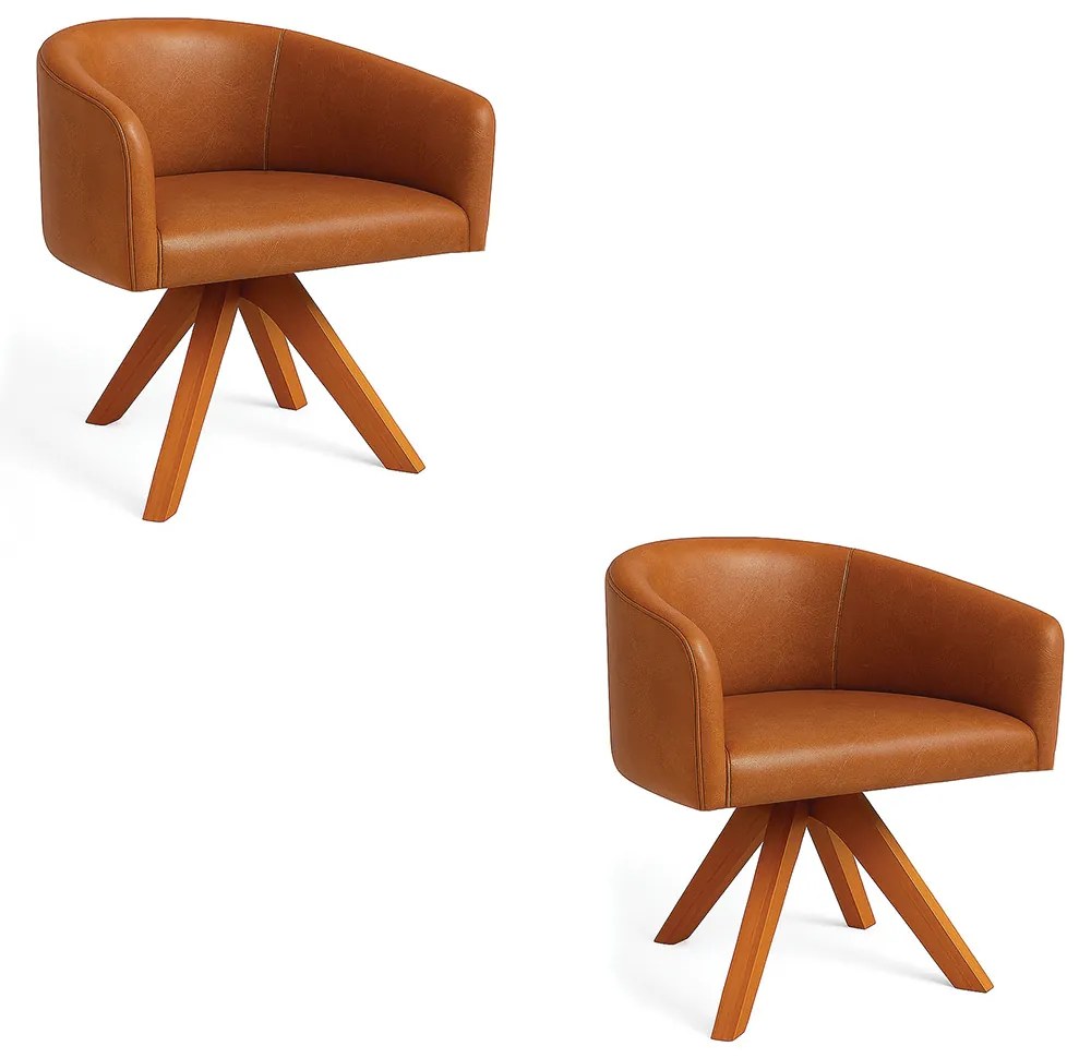 Poltrona Sala Base Giratória Madeira Kit 2 Arielle Sintético Pu Whisky D03 - D'Rossi