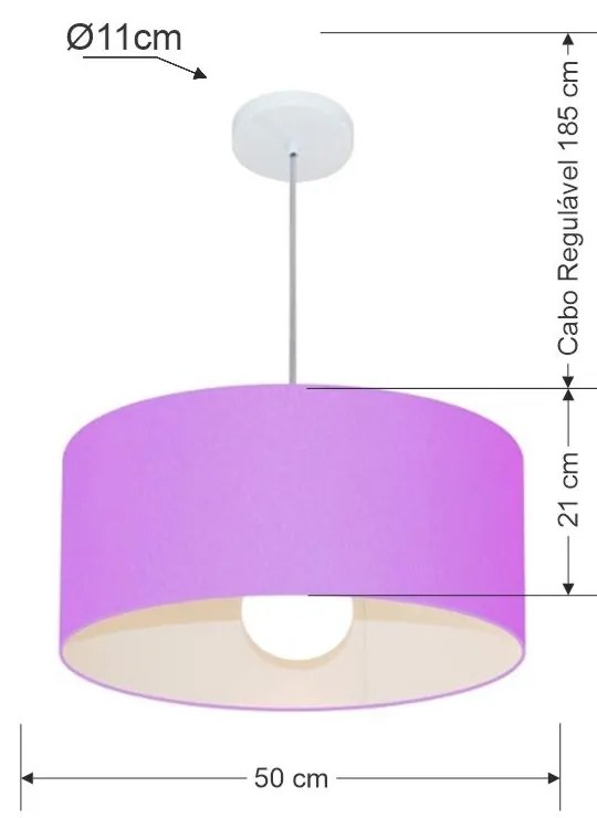 Lustre Pendente Cilíndrico 4052 Cúpula em Tecido 50x21cm Lilás - Bivolt