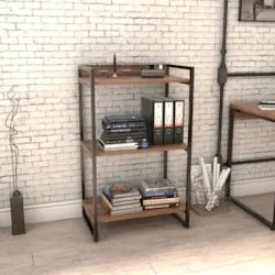 Estante Livreiro 60cm Industrial Prisma Kit 3 Nogal C08 - Mpozenato