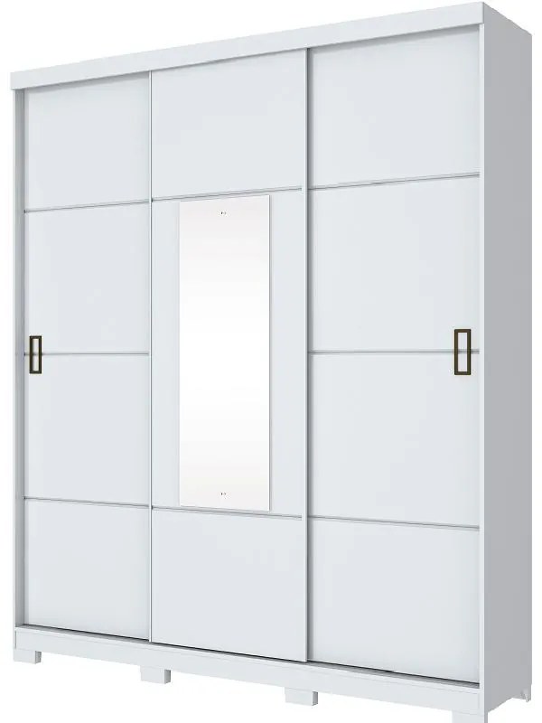 Guarda Roupa Roupeiro 3 Portas de correr com Espelho Branco