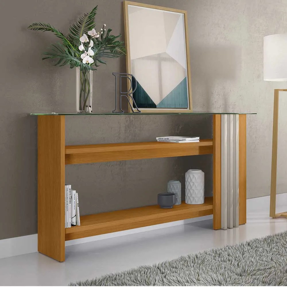 Aparador Gusmao Decorativo 2 Prateleiras MDP Cinamomo/OffWhite G97 - Gran Belo