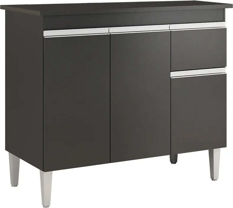 Balcão Cozinha com Tampo 100cm 3 Portas Taylla A01 - D'Rossi - Preto