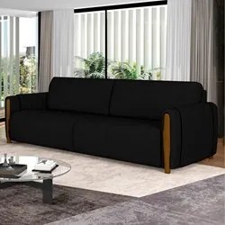 Sofá 3 Lugares 223cm Pés Madeira Amaranto M22 Veludo Preto - Mpozenato