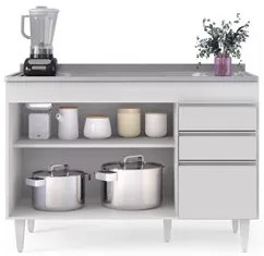 Balcão Gabinete com Pia Inox 120cm Michigan Branco - Lumil