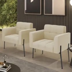 Poltrona Para Sala Pé Metal Preto Kit 2 Ana Suede Bege - Ibiza