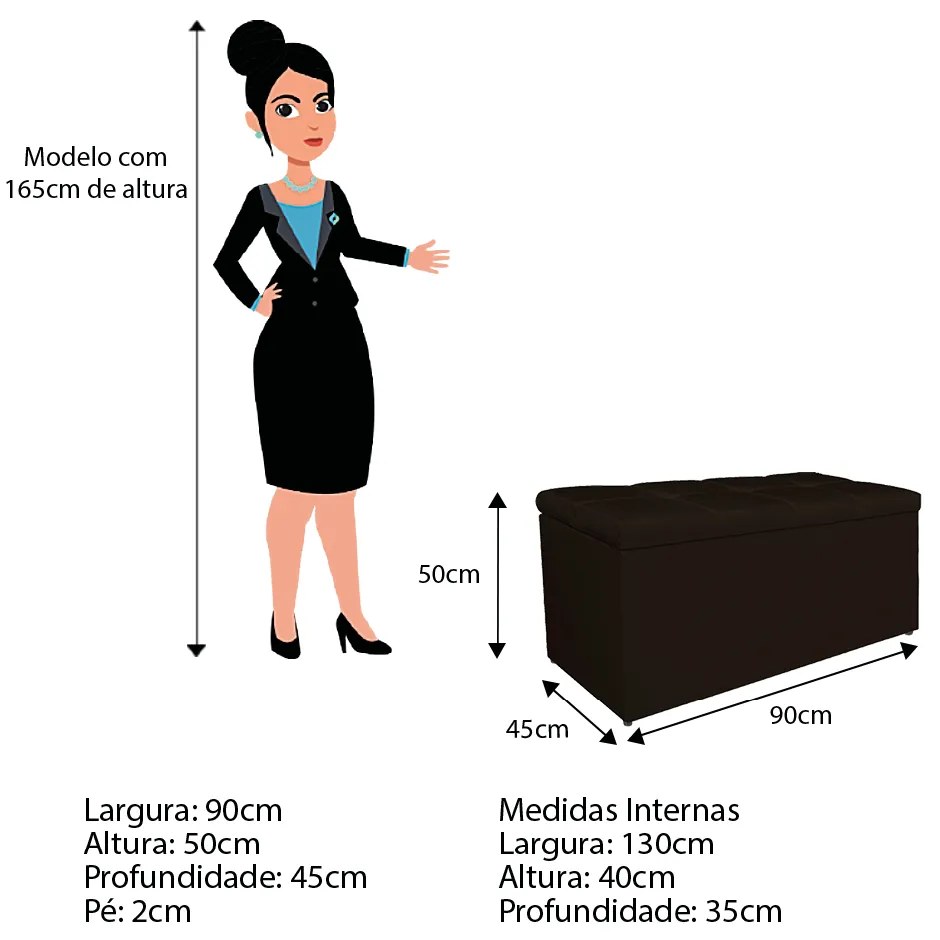 Calçadeira Estofada Manchester 90 cm Solteiro Corano Marrom - ADJ Decor