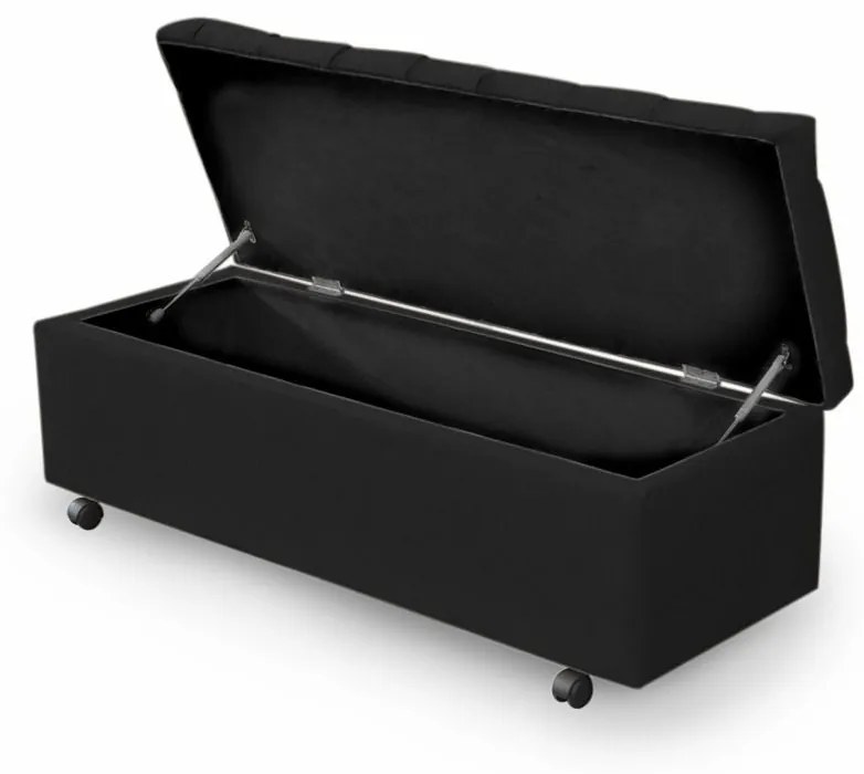 Calçadeira Baú de Casal 140 cm Potenza Veludo Preto - Preto