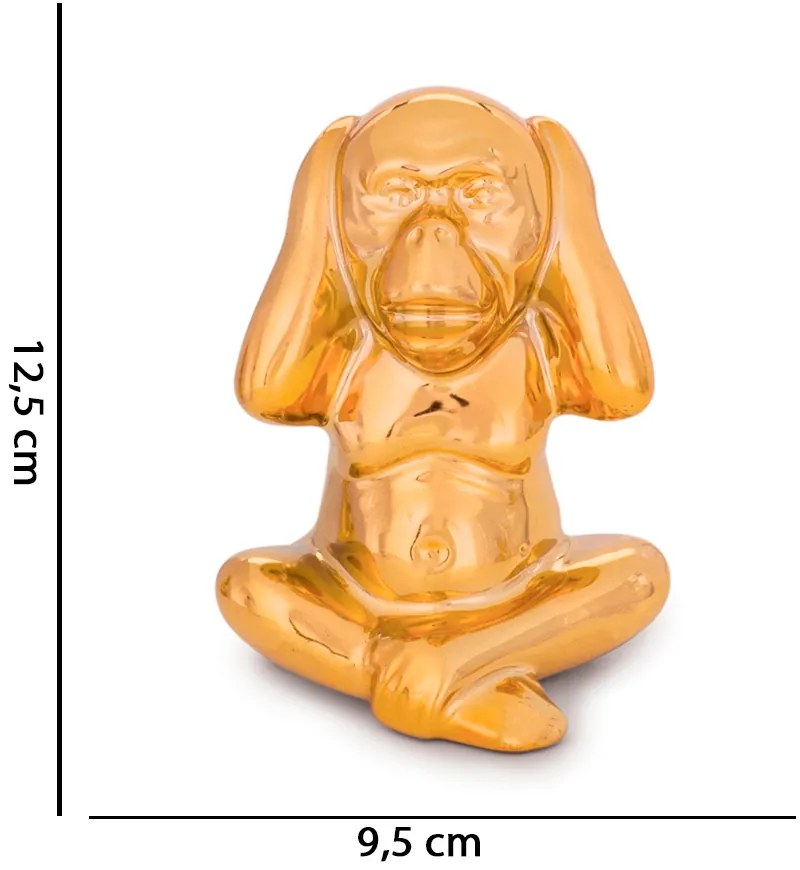 Enfeite Decorativo Macaco Não Ouço Cerâmica Dourado 12,5 Cm - D'Rossi