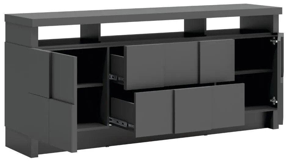 Buffet Balcão Aparador 100% Mdf 3d 2 Portas 2 Gavetas Tb282 Luxo Grafite Dalla Costa