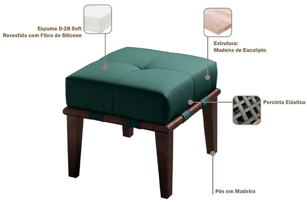 Kit 02 Puffs Decorativos 45cm Martínez Veludo Pés Madeira Verde/Imbúia G62 - Gran Belo