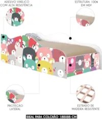 Cama Solteiro Infantil Baixa Para Colchão 188x88cm Ursinhos K06 - Mpoz