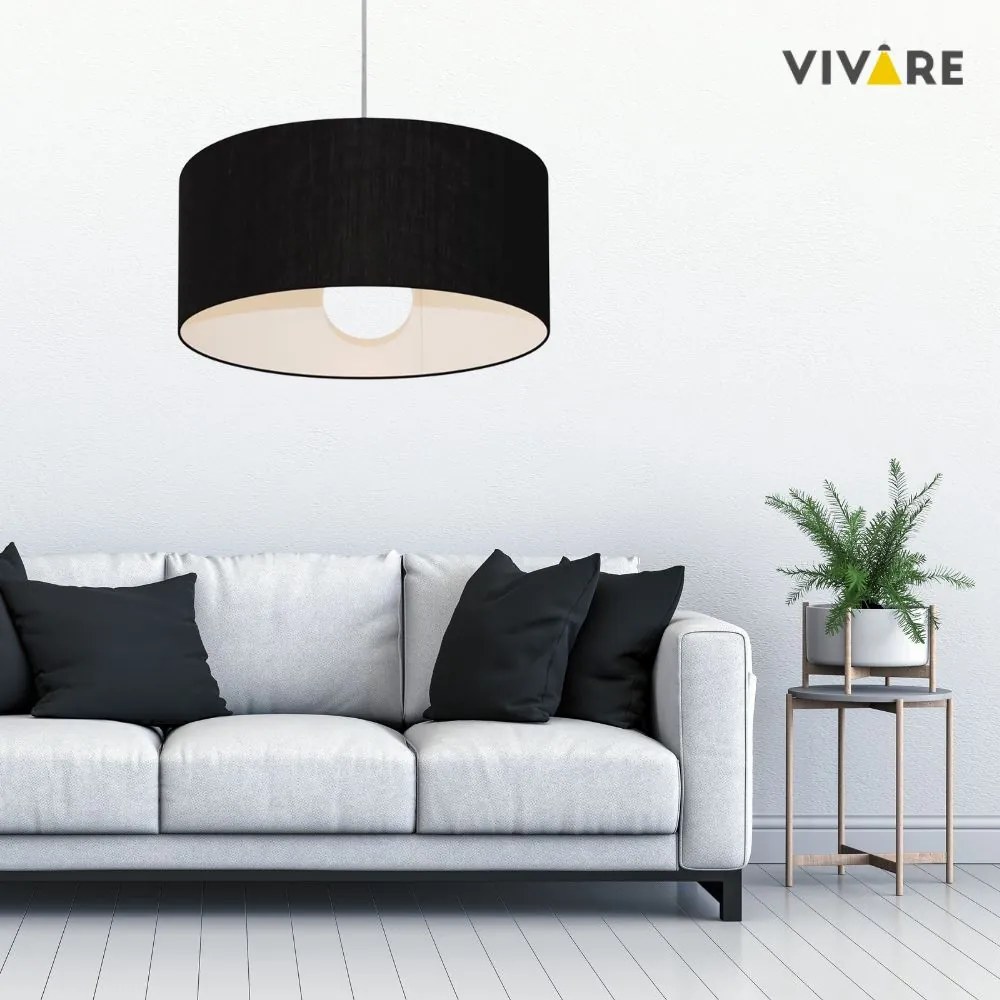 Lustre Pendente Cilíndrico Md-4207 Cúpula em Tecido 55x25cm Preto - Bivolt