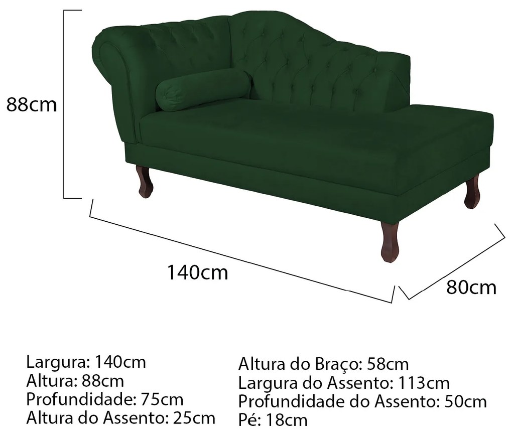 Recamier Diana 140cm Lado Direito Suede Verde - ADJ Decor