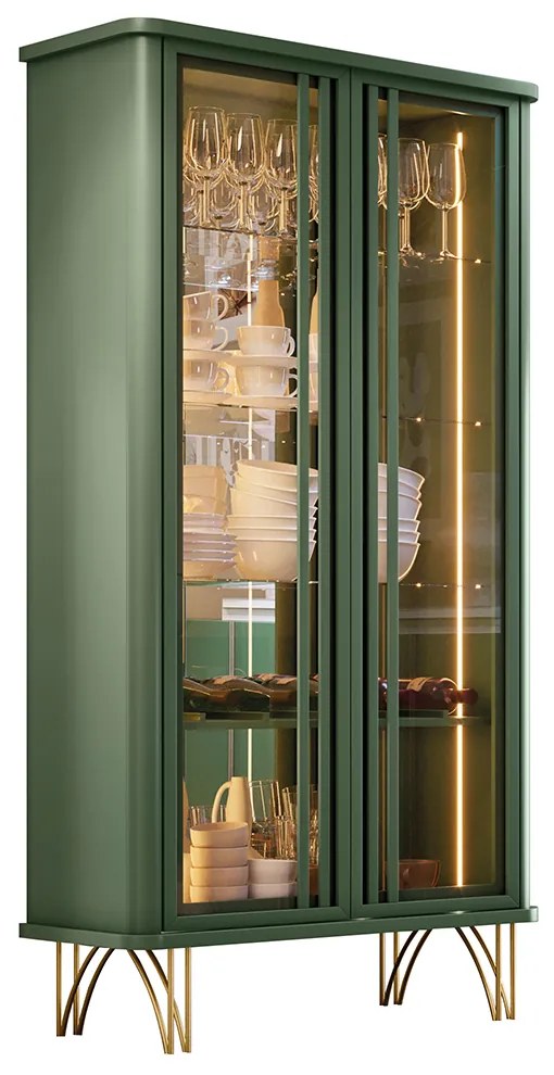 Cristaleira Decorativo com LED Portas de Vidro Évora Verde Pistache G26 - HB Móveis