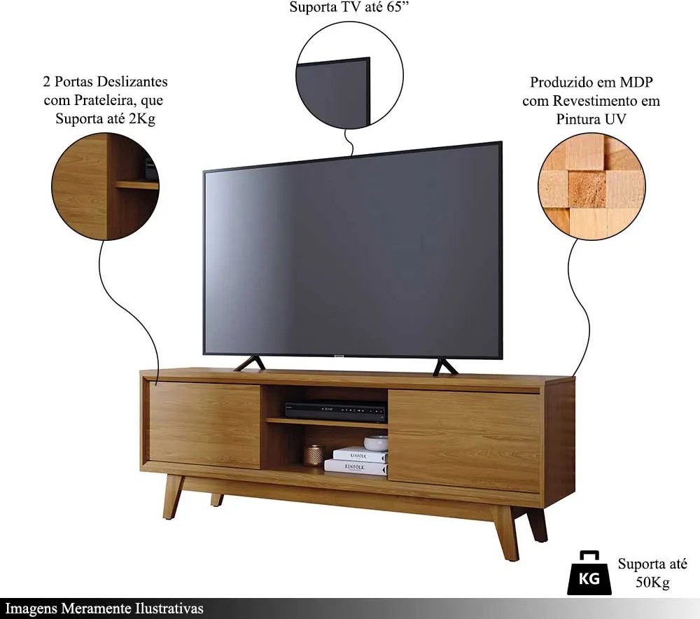Bancada Decorativa Loser MDP Pintura UV 2 Portas Deslizantes até 65 Cumaru G97 - Gran Belo