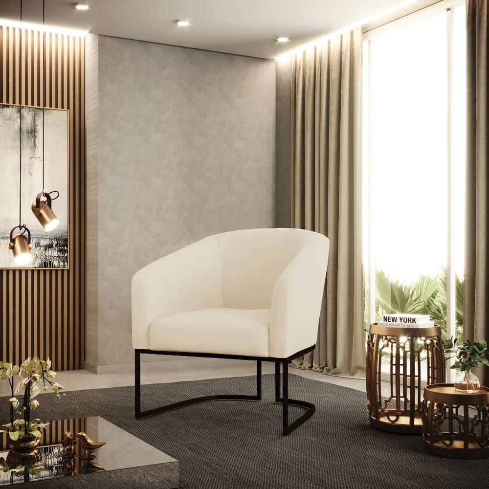 Poltrona Decorativa Industrial Preto Stella Linho Bege D03 - D'Rossi