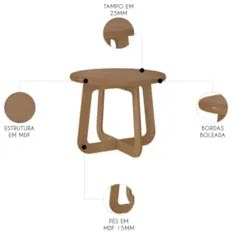 Mesa Centro Redonda 59cm Para Sala MDF Rexxar Cinamomo A09 - Mpozenato