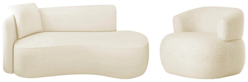 Kit Divã Recamier 180cm e Poltrona Luxo Suíça Lado Direito Bouclé