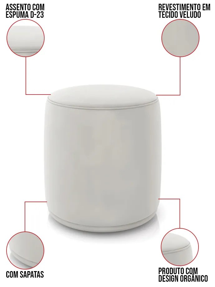 Puff Redondo Orgânico para Sala Kit 2 Malu Veludo M11 - D'Rossi - Cinza
