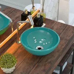 Cuba Pia de Apoio para Banheiro Redonda Bowl 30 C08 Azul Turquesa - Mp