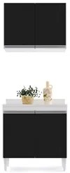 Armário Aéreo Califórnia e Balcão Hawai com Tampo 80cm Branco/Preto -
